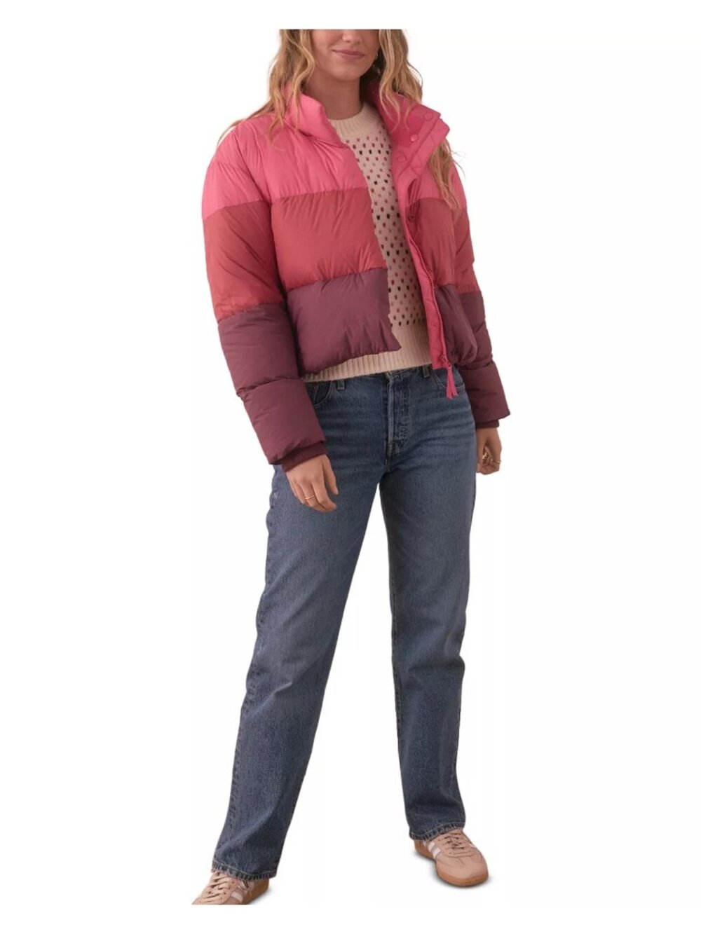 Marine Layer Gia Cropped Down Puffer Jacket Colorblock Size Small New with Tag - Picture 8 of 11